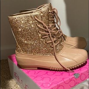 Gold Rose Glitter Skylar Rain Boot - Women